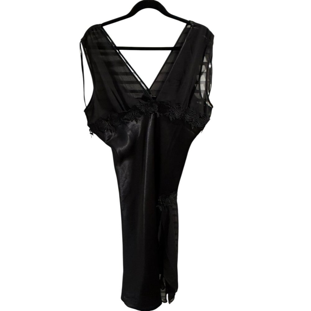 Vintage Karen Stuart 1X Black Sheer & Lace Floral Trim Sleeveless V-Neck  Gown